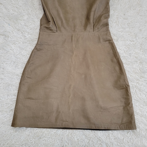 NWT Zara Leather Dress Padded Shoulder Mini Taupe - Picture 10 of 16